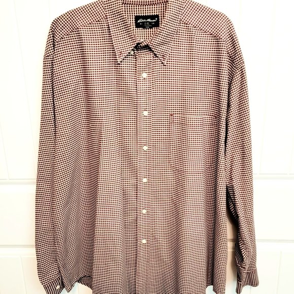 Eddie Bauer Men's XXL Plaid Button Down Long Sleeve Shirt Pocket Maroon EUC - Picture 1 of 9
